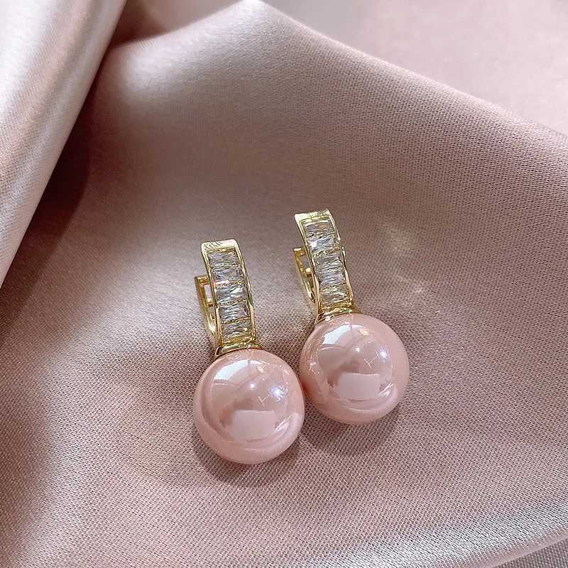 New Arrival Temperament Geometric U-shaped Powder Pearl Zircon Dangle Earrings Fashion Women Crystal Jewelry Gifts Y250401
