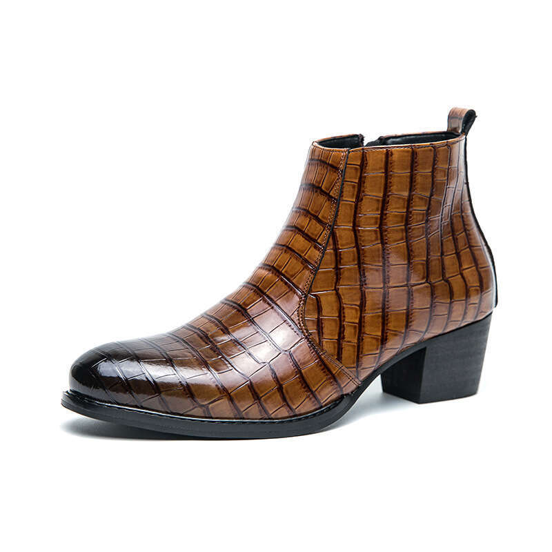 Large size high-heeled Martin boots for men, 2024 autumn winter collection, fashionable and personalized men's pointed Chelsea boots, leather sho