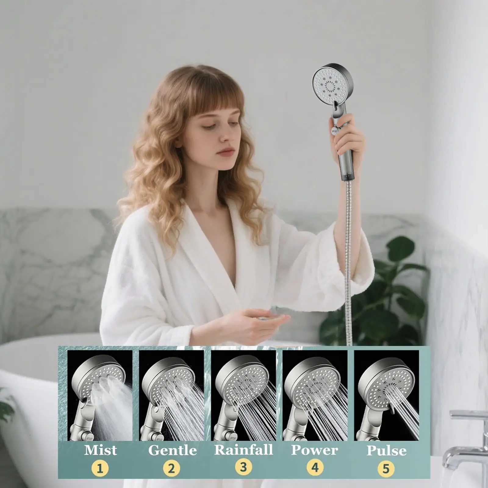 Handheld Shower 5 Modes Filtered Shower High Pressure Silicone Nozzles Faucet Sprayer for He Apartment RV Bathro Y251103qw