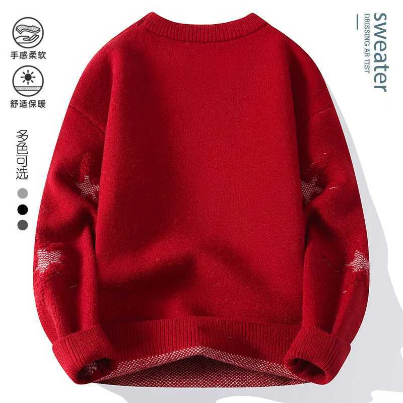 Solid Color Perforated Star Pattern Knitted Sweater Autumn Winter Korean Mens Clothing 2025 Thick Warm Mens TopsT251103