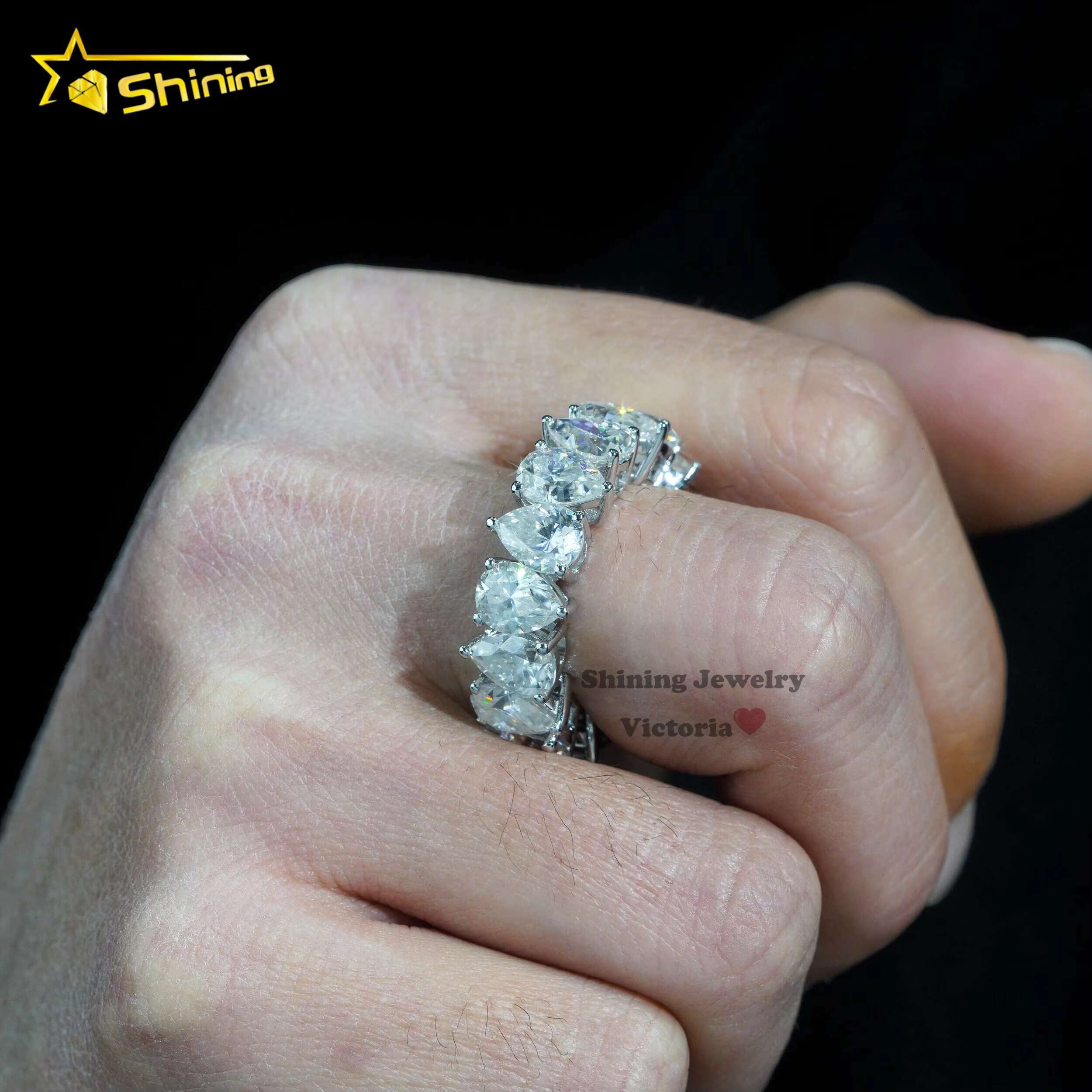 Shining Jewelry Lab Grown Diamond 925 Sterling Silver Gra Pass Diamond Tester Pear Cut Vvs Diamond Moissanite Wedding Band Ring