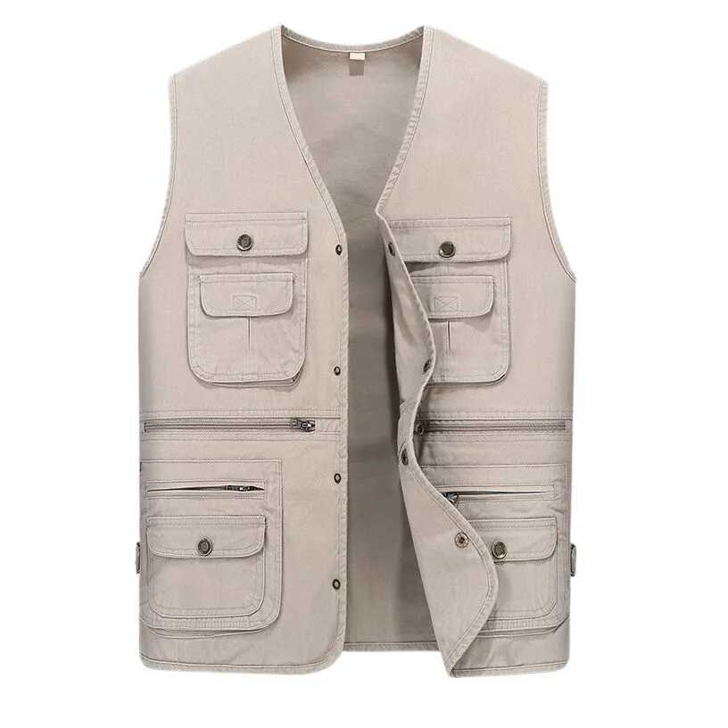 Men Outdoor Cargo Vest Multi-pockets Solid Color Fishing Vest Director Reporter Work Waistcoat Photography Casual Vest Jacket X250403