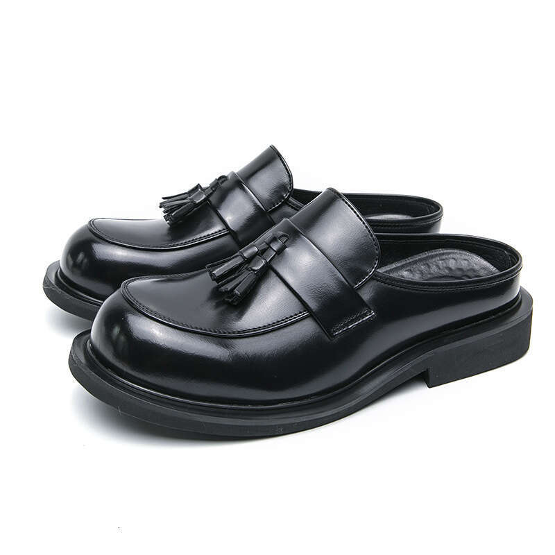 Large Summer New Casual Fashionable Men's Half Dragged Shoes Trendy Set Foot Cap Leather Trailer