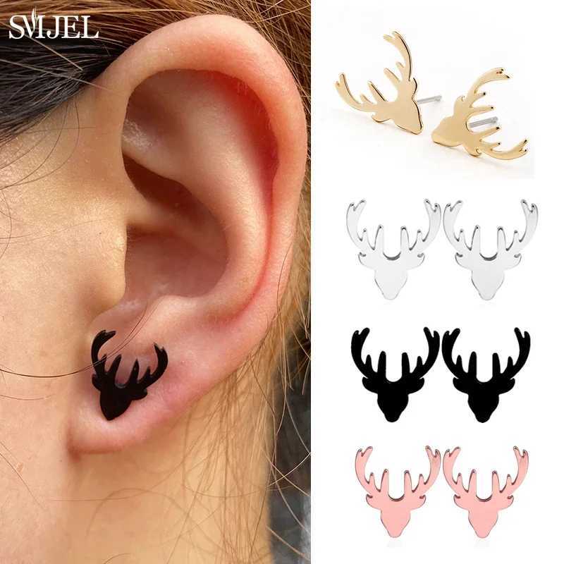 Cute Deer Head Stud Earrings Black for Women Fashion Deer Horn Earings Stainless Steel Christmas Jewelry Girls Piercing Gift C251103
