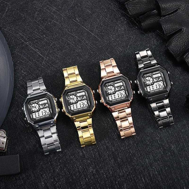 Fashion Stainless Steel Strap Sport Watches Men Military Digital Watches Waterproof Clock LED Men Sport Wristwatch Reloj HombreW251103W251104