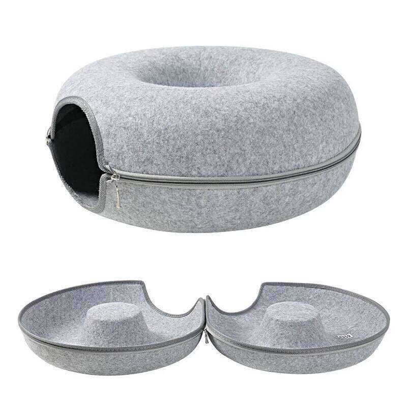 designer brand Donut Bed Pet Cat Tunnel Kitten House Basket Interactive Play Toys for Cats Natural Felt Rabbit Cave Nest