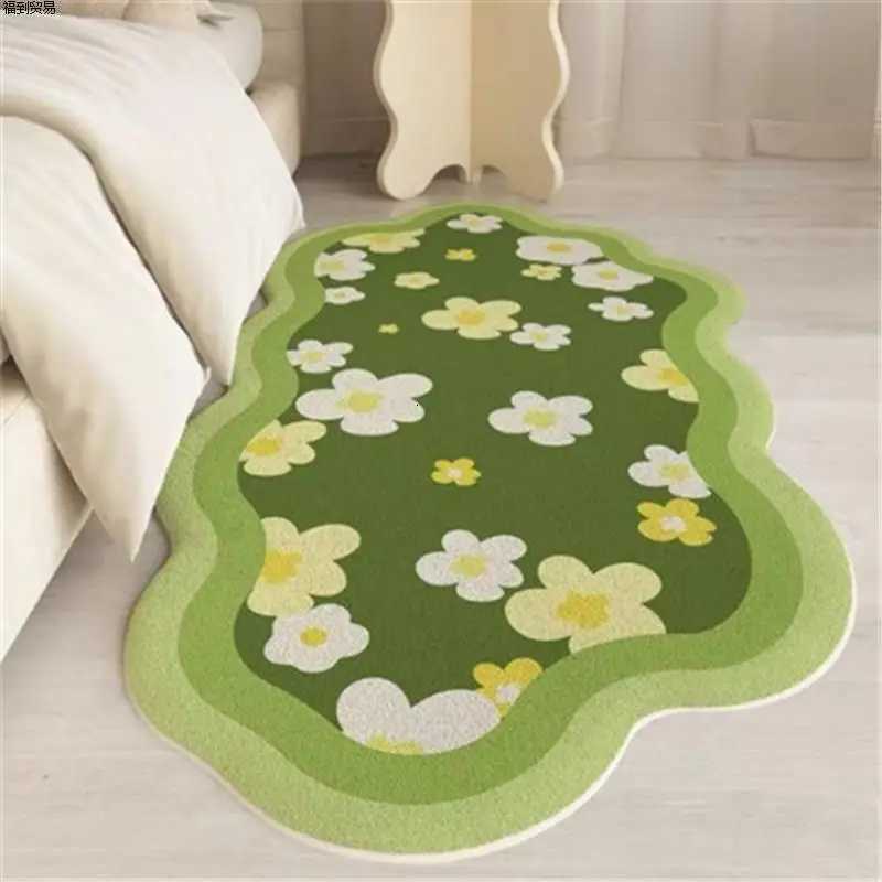 VIKAMA Moss Flat Printed Carpe Imitation Cashmere Bedside Blanket Irregular Anti-Slip Living Room And Bedroom Mat Home Decor C251103