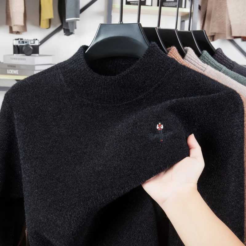 Hot Sales High End Quality Mens Half High Neck Knitted Sweater Winter New Cartoon Embroid Warm Thicken Pullover Casual MenswearT251103
