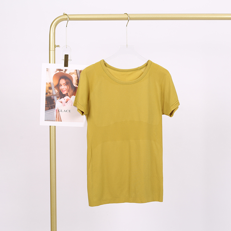 Women's Yoga Short Sleeve Solid Color Nude Sports Shaping Waist Tight Fiess T-Shirt Jogging Sportswear Blouse