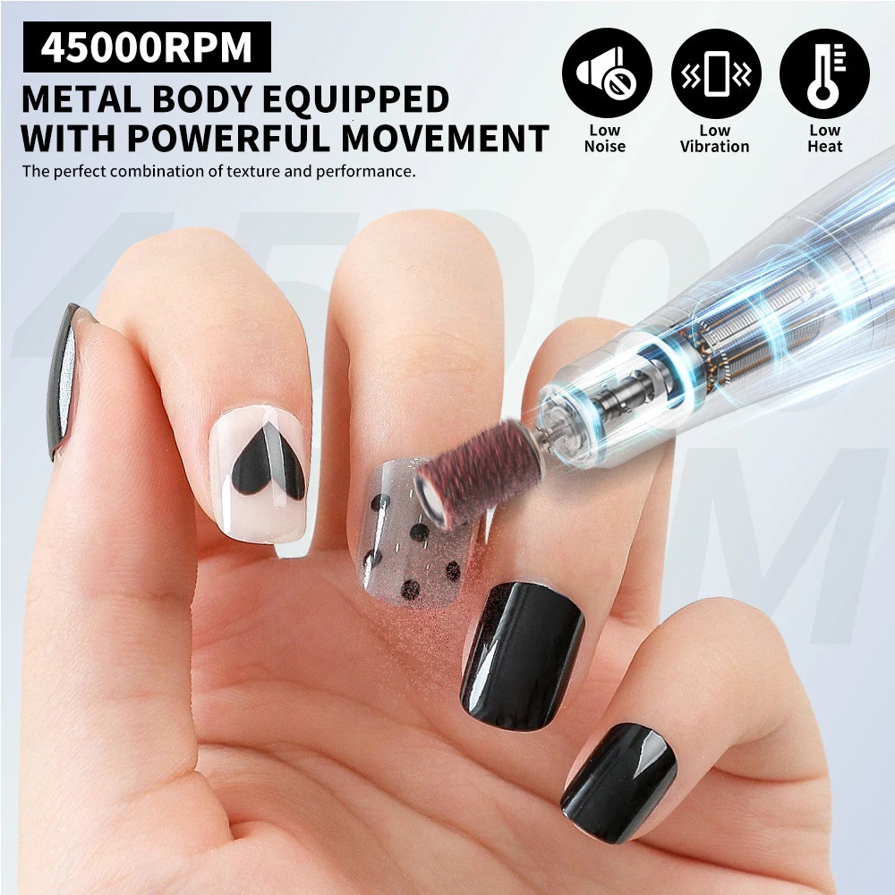 45000RPM Electric Nail Drill File Rechargeable Electric Nail Polishing Machine for Acrylic Gel Dip Powder Manicure Pedicure Tool 251031