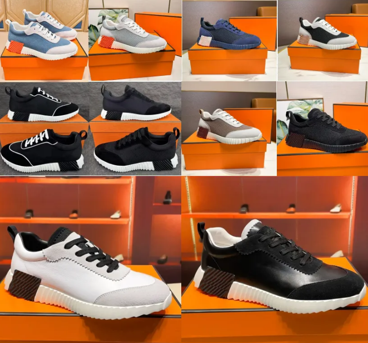 2025 Flat Trainer H Word a2e Bouncing Sneakers Designer Suede Casual Shoes Trainers Breathable Mesh Running Shoe Men Bounce Sneaker Non-Slip Rubber Sole