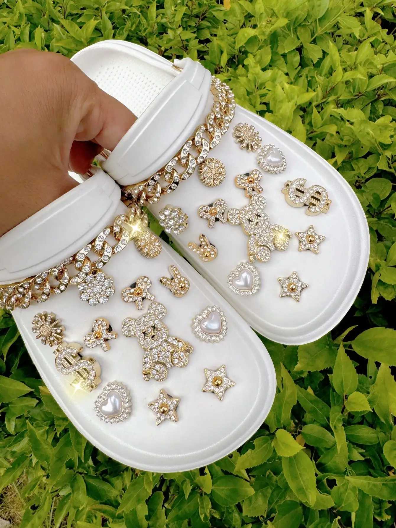 26 piece rhinestone bear chain heart shoe decoration set fashionable DIY shoe accessories suitable for sandals and chlorine ABS material Z250402