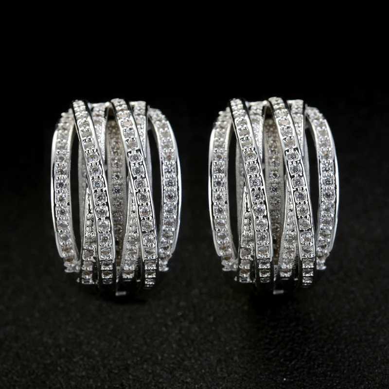 Huitan Fashion Silver Cross Ring Earrings Full Crystal Cubic Zirconia Statement Womens Earrings Trend Jewelry Y250401