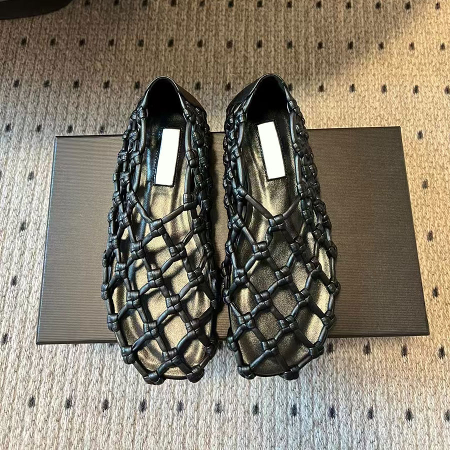 Breathable new fashion minimalism Summer Red Handmade Rope Woven Hollow out loafers Flat sandal slip on slide designer shoe for womens holiday shoes