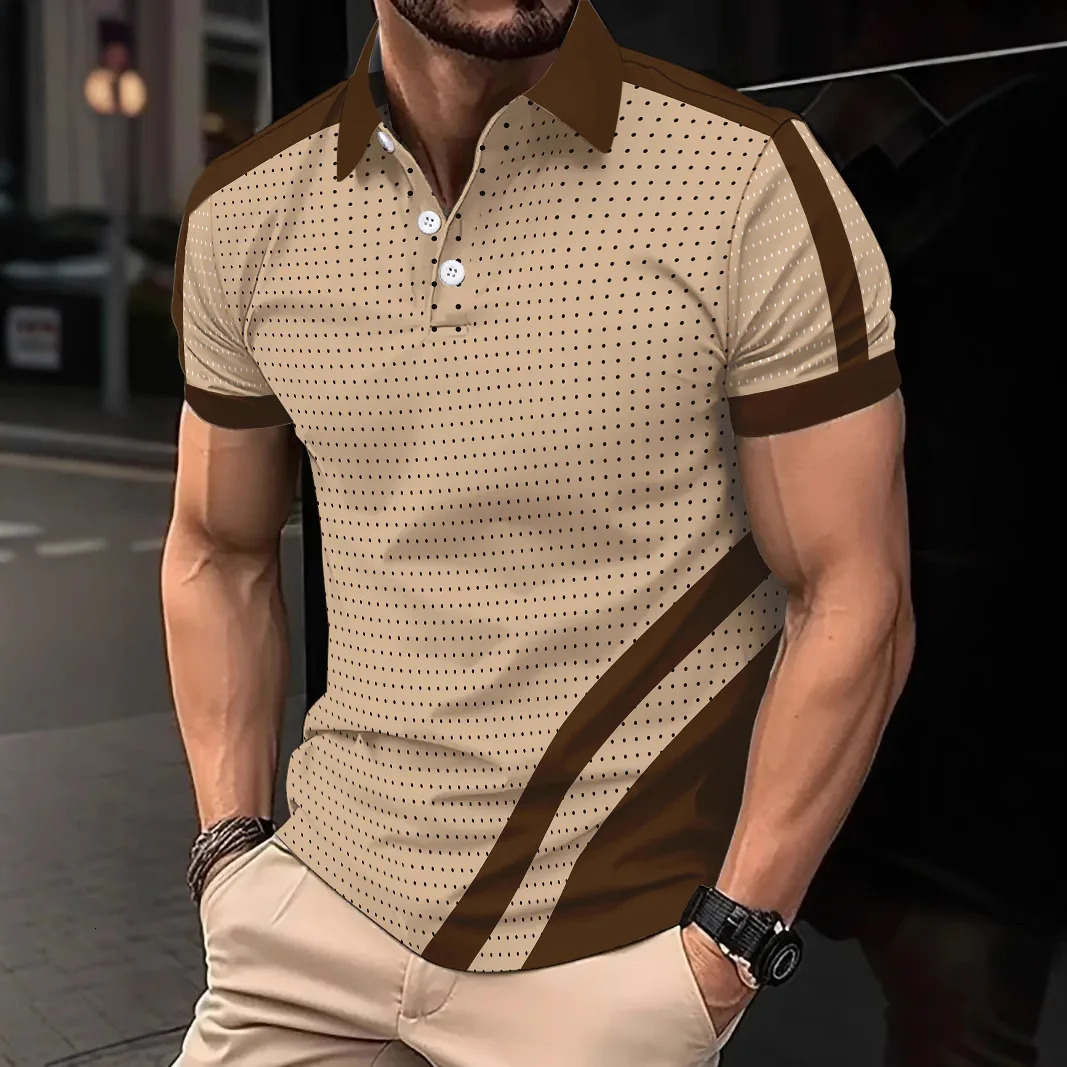 Summer Mens Casual Polo Shirt Business Casual Short Sleeve Top Fashion Contrast Color Flip Collar Polo Shirt 250402
