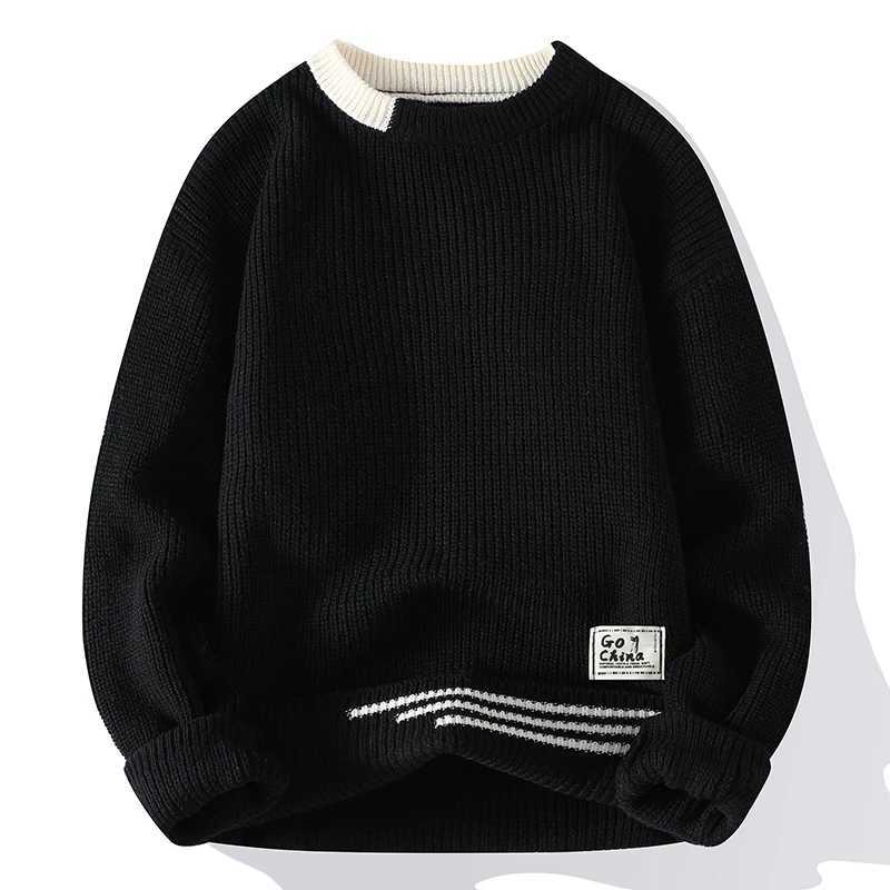 New Autumn Winter Korean Knit Pullovers Men Fashion Knitted Sweater Mens O-Neck Patchwork Casual Knitwear Slim Pullover SweatersT251103
