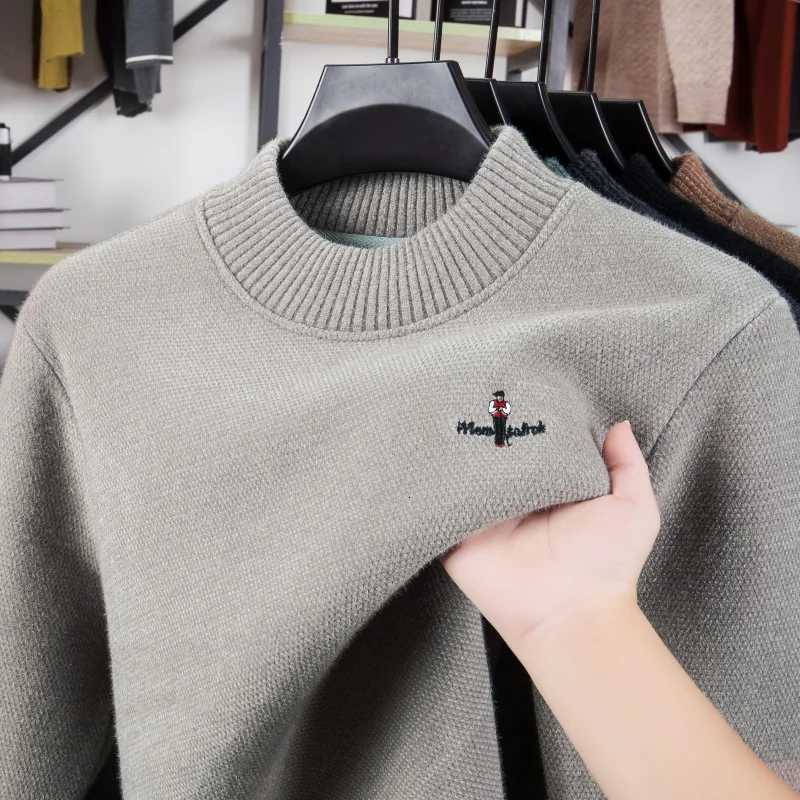 Hot Sales High End Quality Mens Half High Neck Knitted Sweater Winter New Cartoon Embroid Warm Thicken Pullover Casual MenswearT251103