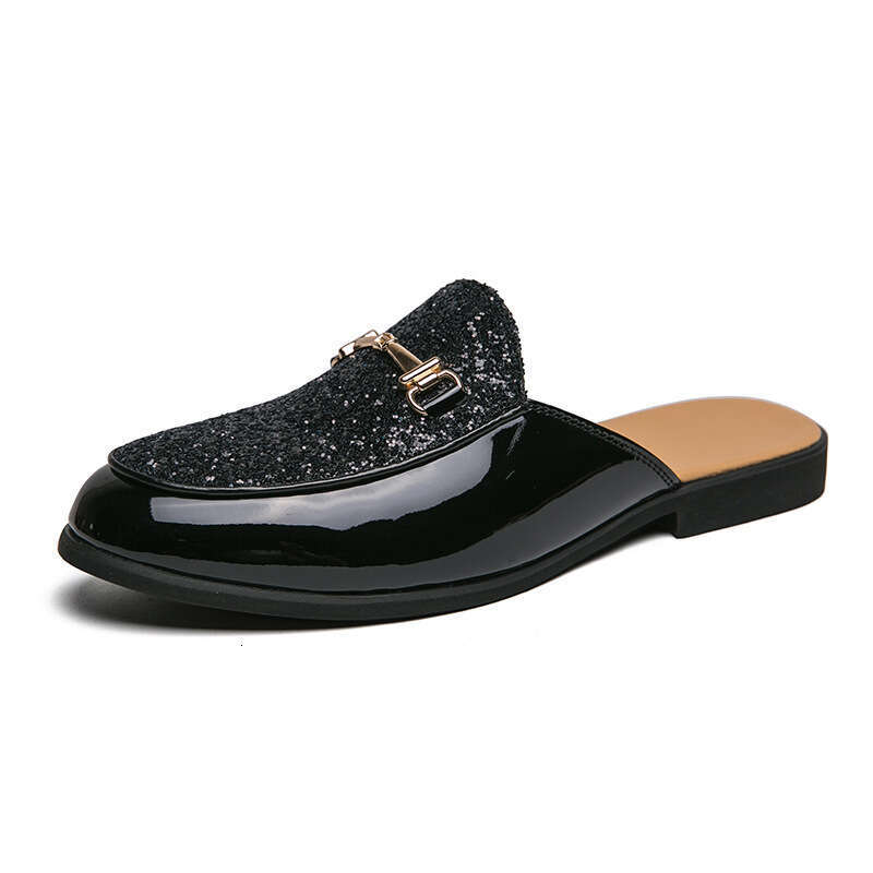 Men's in plus size, new semi fashionable foot covers, cool slippers, trendy casual leather shoes, lazy half back shoes