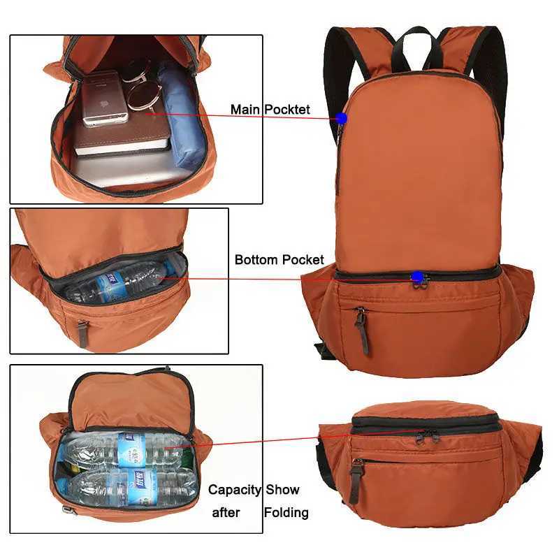 Light Weight Backpack Foldable Bag Waist Bags Camping Folding Ultrght Outdoor Sports Hiking Travel Bag Hiking Climbing BagC250407