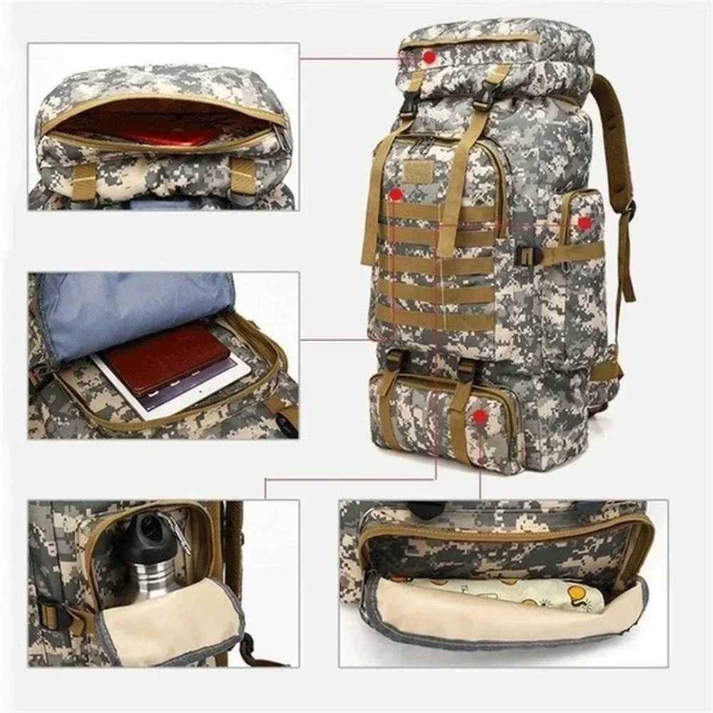 80L/100L Mountaineering Bag Climb Bag Tactical Backpacks Large Backpack Outdoors Hiking Camping Travel BagsC250407