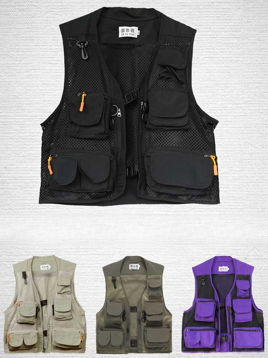 Outdoor Hiking Fishing Vest Men Summer Breathable Multi-pocket Work Wear Mesh Vest Reflective Strip Fishing Clothing Customized X250403
