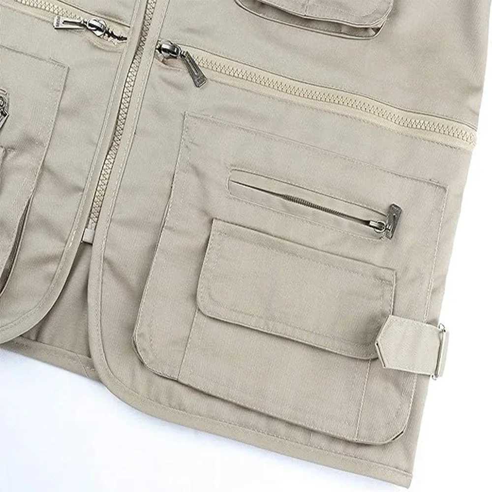 Multi-Pocket Mens Photography Fishing Vests Outdoor Tactical Hiking Sports Vest Solid Casual Zipper Waistcoat Sleeveless Jacket X250403