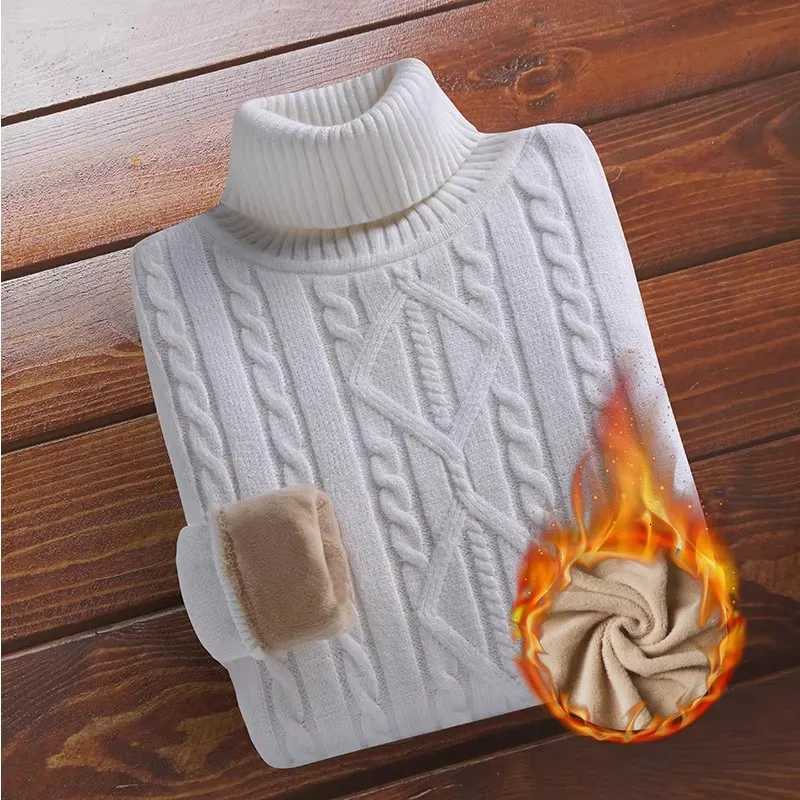 New Turtleneck Sweaters Men Autumn Winter Thick Knitted Sweaters Added Velvet Solid Color Casual Base PulloversT251103