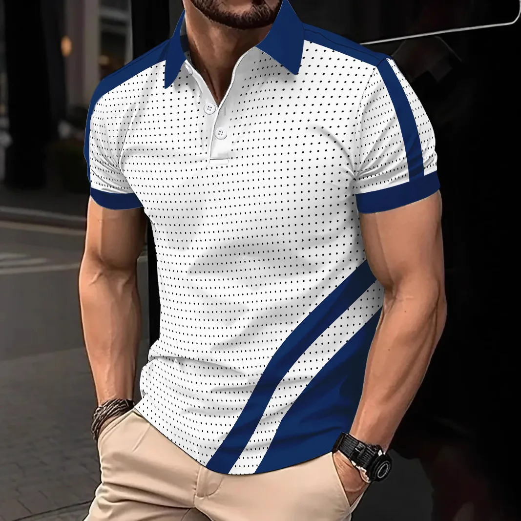 Summer Mens Casual Polo Shirt Business Casual Short Sleeve Top Fashion Contrast Color Flip Collar Polo Shirt 250402
