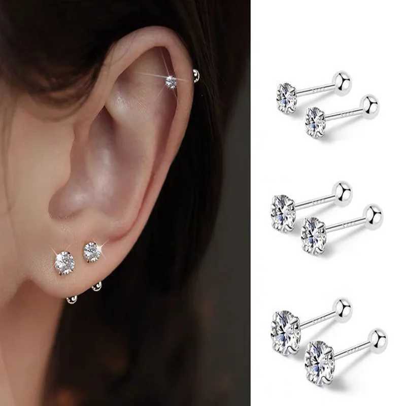 3Pairs Classic Round Zirconia Stud Earrings For Women Stainless Steel Womens Cartilage Tragus Lobe Daith Piercing Jewelry C251103