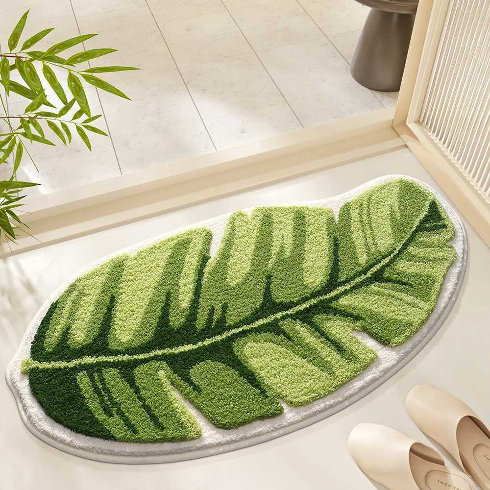 Imitation Cashmere Plant Flower Water Absorbing Entrance Mat Leaf Green Plant Bathroom Carpet Anti Slip Floor Mat C251103