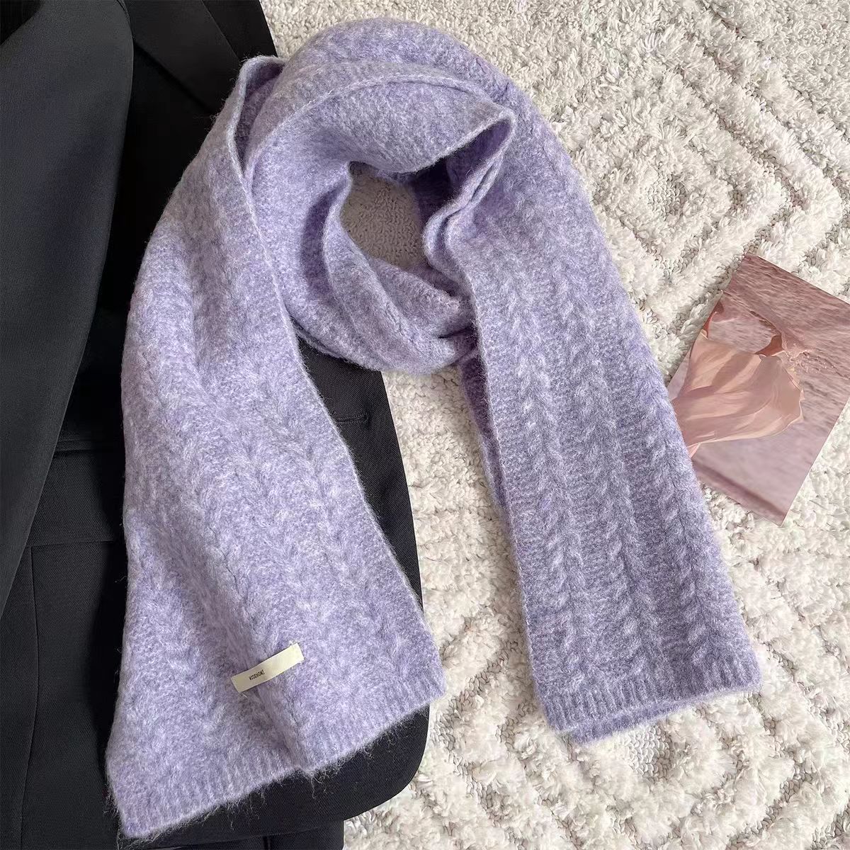 K291 Containing wool new solid color thickened versatile winter knitted wool scarf advanced warm neck collar wheat ears
