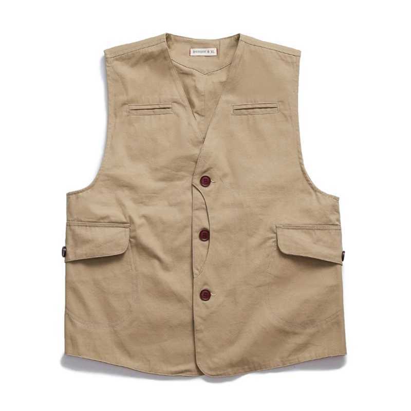 Sw191021 Men Cargo Canvas Waistcoat Cotton Pocket Khaki Vintage Hunting Outdoor Camping Simple Fashion Sport Solid Color Vest X250403