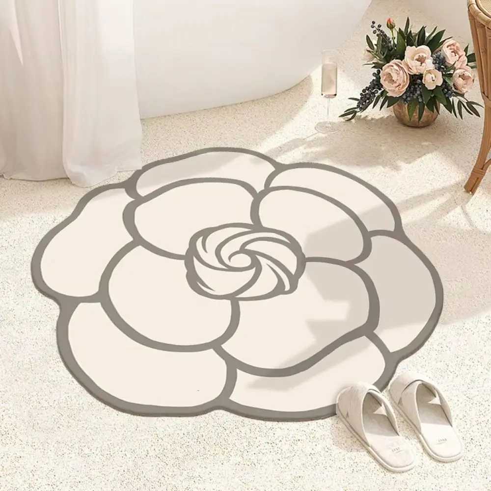 New Crystal Velvet Camellia Carpet Absorbent Quick-Drying Floor Rugs Non-slip 60x60CM Floor Mat Living Room Bathroom C251103