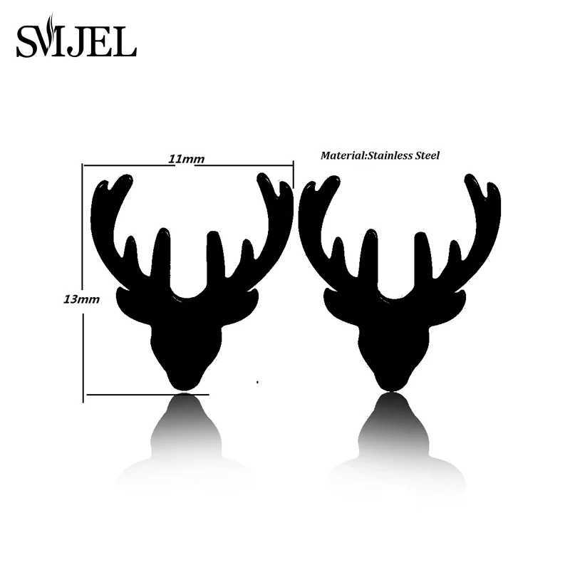 Cute Deer Head Stud Earrings Black for Women Fashion Deer Horn Earings Stainless Steel Christmas Jewelry Girls Piercing Gift C251103