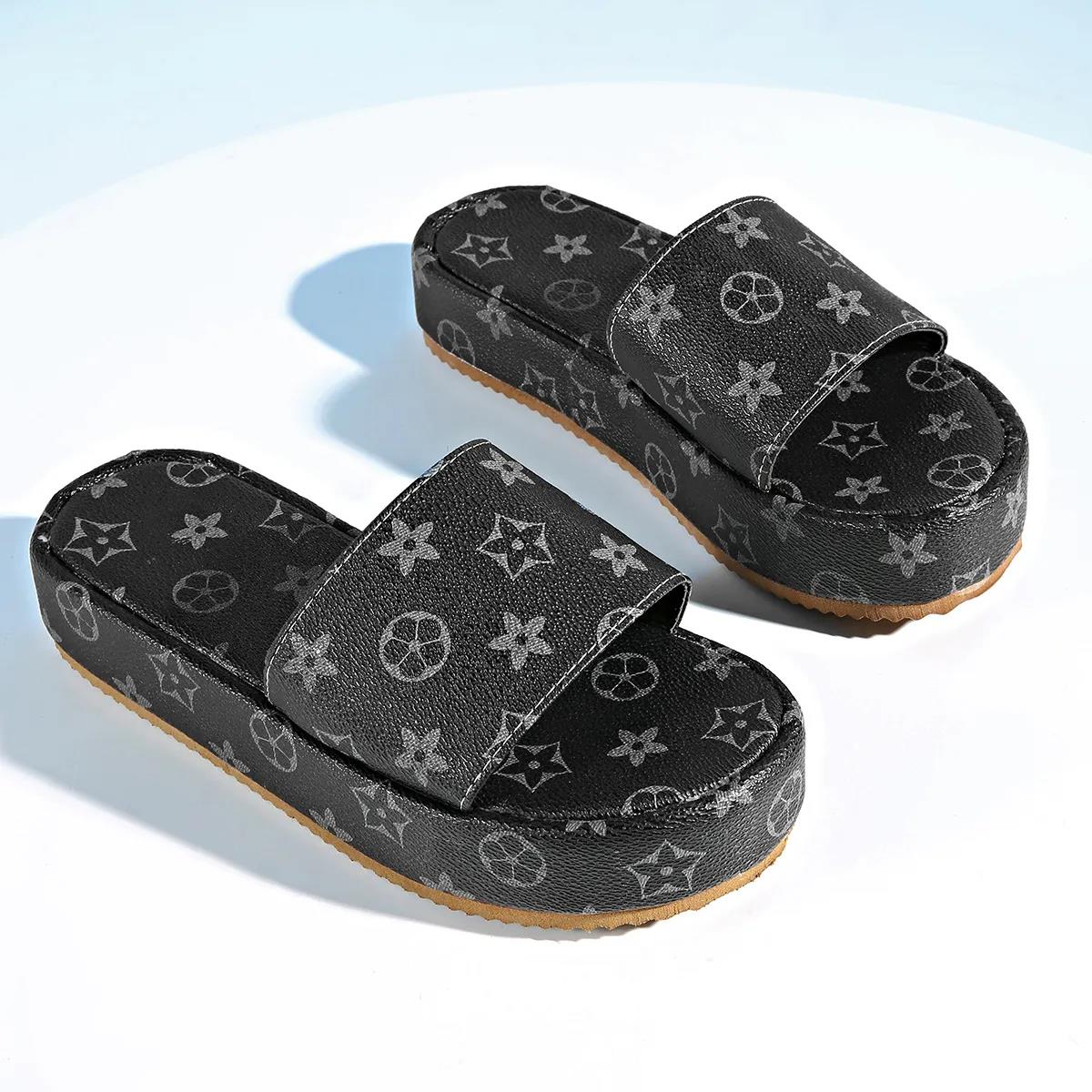 Designer slipper womens fashion embroidered canvas Flat Mules Platform Embroidered Linen High Heel Sandal platform sliders Shoes