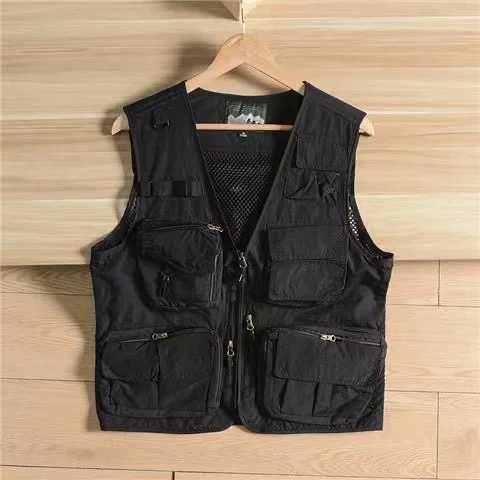 Summer New Mens Outdoor Fishing Multi Bag Solid Color Quick Drying Mesh Vest X250403
