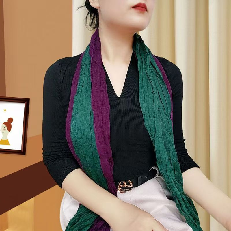 T409 breathable cotton and linen sunscreen scarf shawl with skirt to wear outside new style western temperament neck protection summer thin scarf