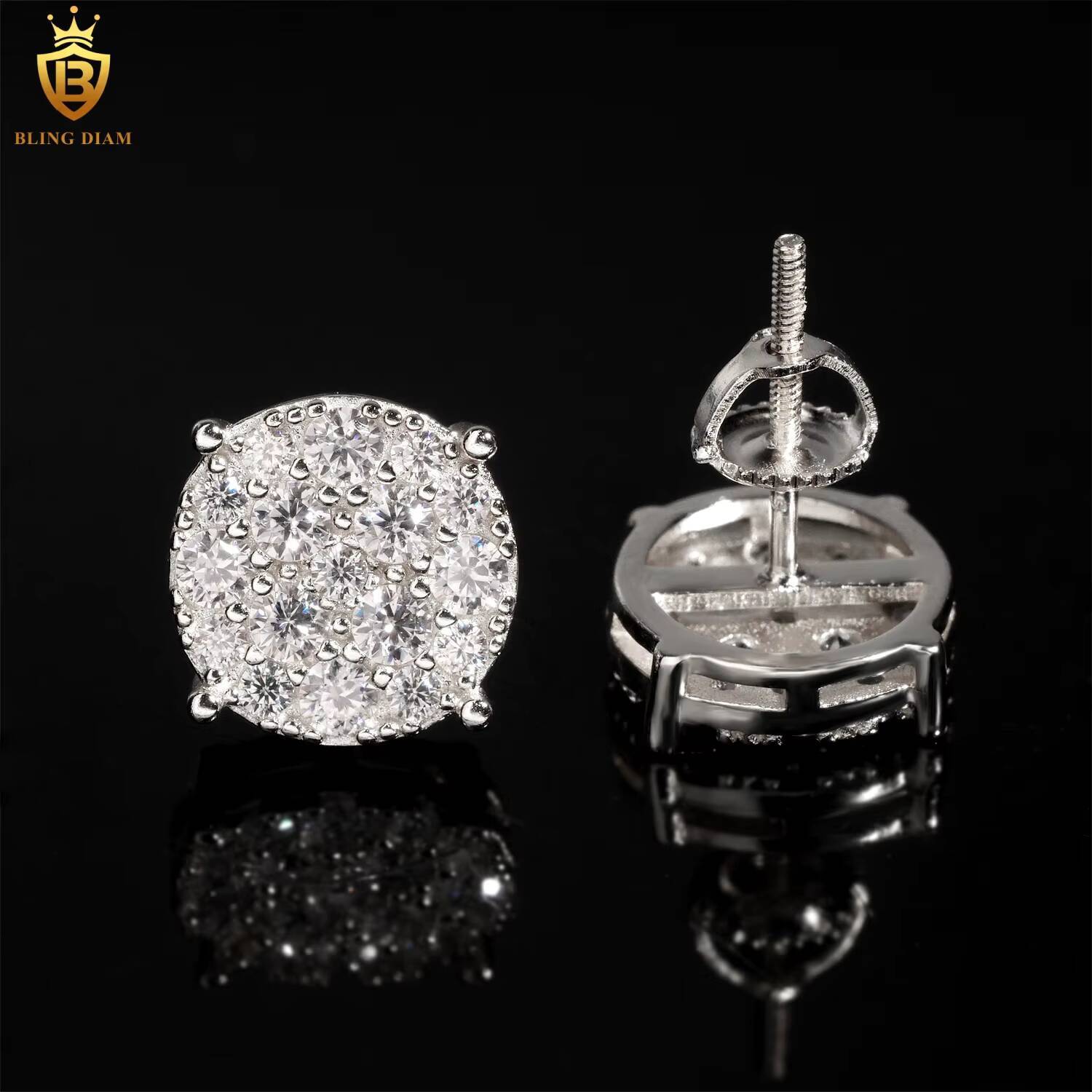 New Arrival 98mm Moissanite Diamond Earrings with GRA 925 Sterling Silver Hiphop Stud Earrings Set for Unisex in USA Warehouse