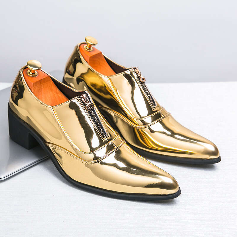 2024 men's plus size, new casual high-heeled leather shoes, banquet and wedding pointed shoes