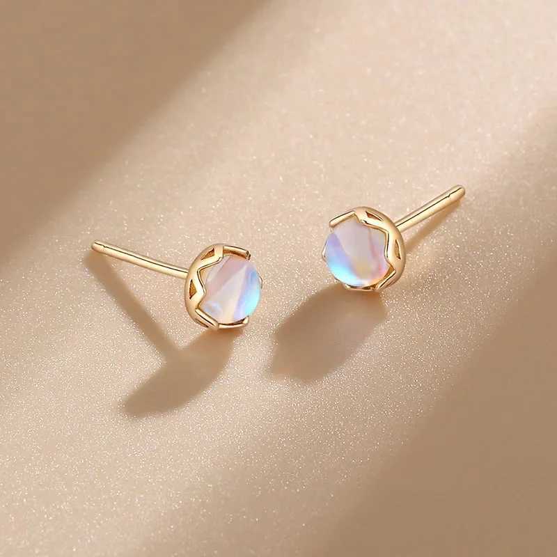 Mini Moonstone Small Round Stud Earrings for Women Simple Design Luxury Aurora Personality Exquisite Girls Charm Jewelry Gift C251103