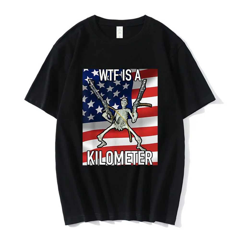WTF Is A Kilometer Horror Funny Skeleton Meme T Shirt Men Fashion Hip Hop T-shirt Casual Cotton Short Sleeve Oversized T Shirts X250403