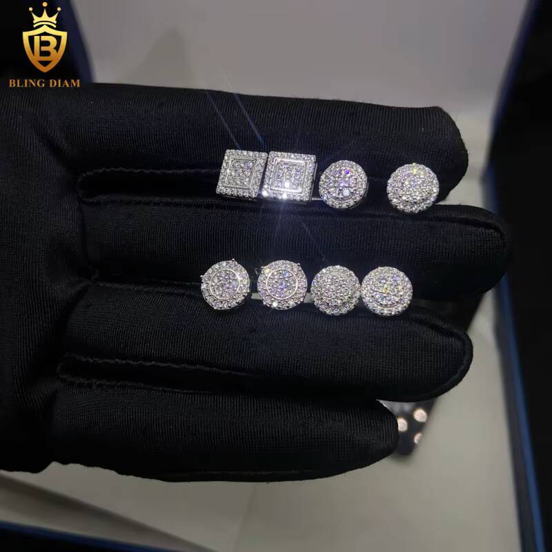 In Stock Fashion HipHop Style VVS Moissanite Earring Iced Out Moissanite Diamond Earrings 925 Silver Stud Earring Mens Women