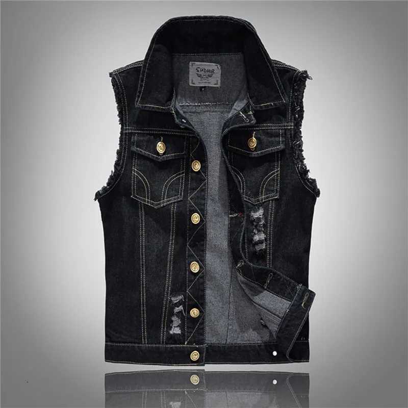 Summer Denim Vest Sleeveless Jackets Men Washing Cotton Casual Vest Male Fashion Holes Mens Motorcycle Waistcoat Chaleco Hombre X250403