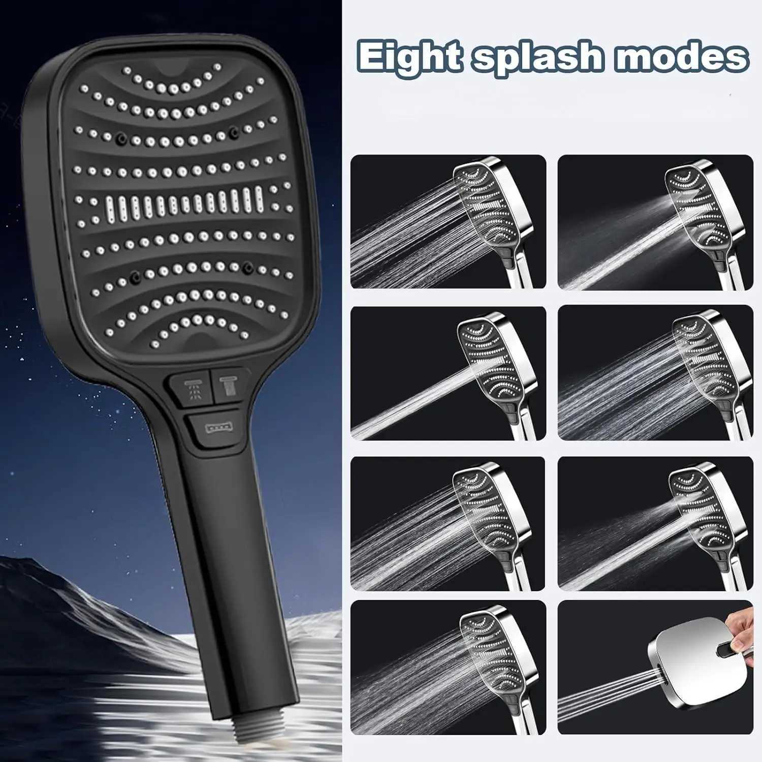 8 Modes High Pressure Water Saving Shower Square Large Panel Bathro Shower Fall-resistant Rainfall Shower Nozzle Y251103