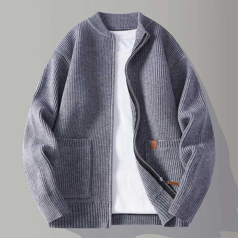 Autumn Winter Youthful Vitality Knit Sweatercoat Men Stand Collar Loose Casual Knitted Cardigan Mens Chic Casual Sweater JacketsT251103