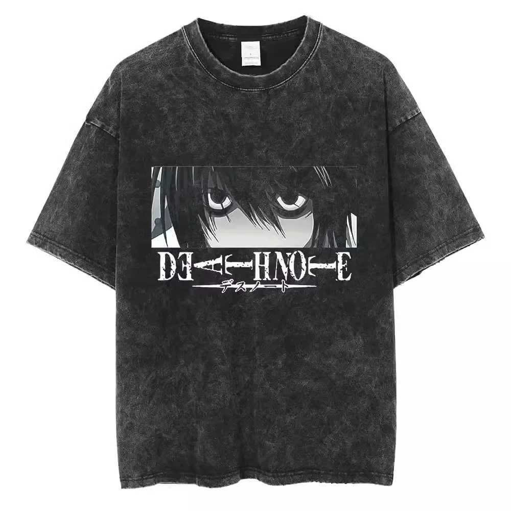 Death Note Wash Black Cotton T-shirt Misa Lawliet Summer Cotton High Quality Round Neck Mens and Womens Graphic T-shirt W250402