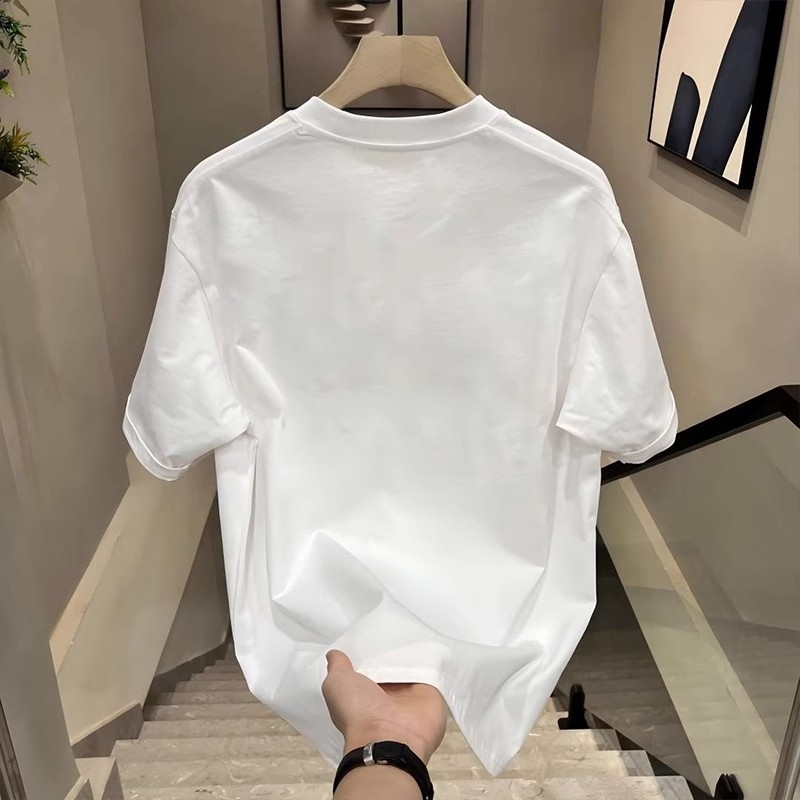 Designer new short sleeve cotton summer new men's printed T-shirt Trend round neck T-shirt men black white plus size