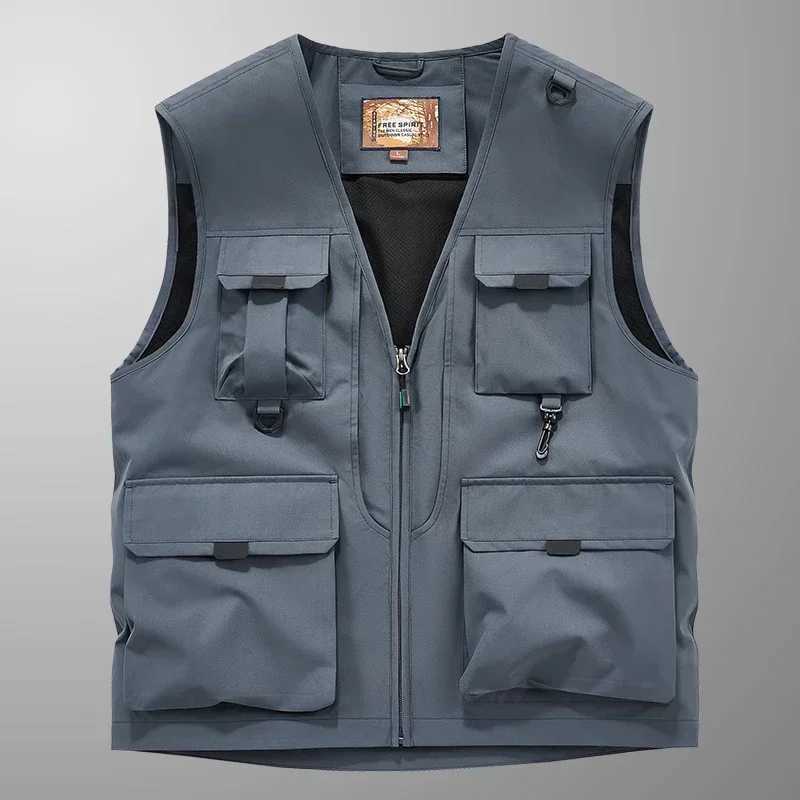Outdoor Casual Vest Mens 2024 Autumn Multi-Pocket Breathable Sports Sleeveless Jacket Fashion Photographer Design Fishing Vest X250403
