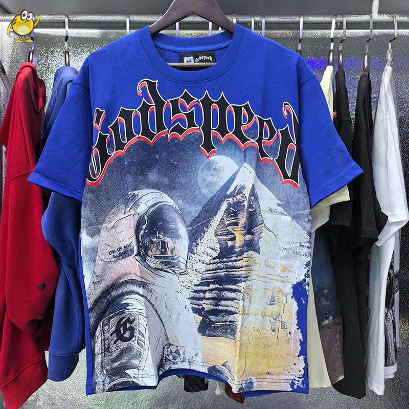 Men's T Shirts Black Blue Vintage O-Neck Casual Graphic Printing T-shirts Men Woman High Street Short Sleeve Tee Spring Summer