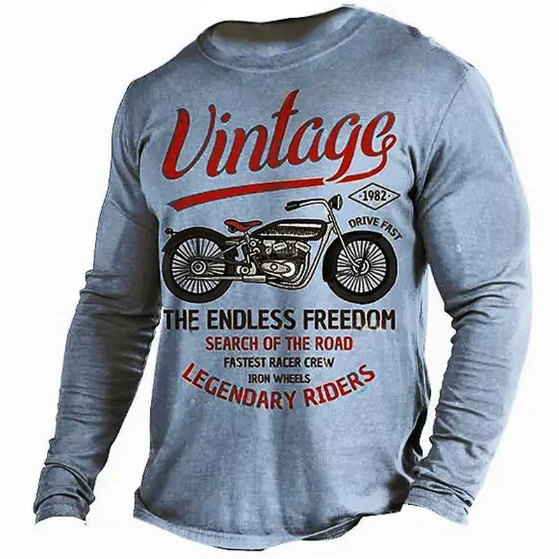 Vintage Motorcycle 3D Print Autumn Mens O-Neck T-shirt Casual Long Sleeve Oversized T Shirts Fashion Tops Trend Men Clothing X2504031